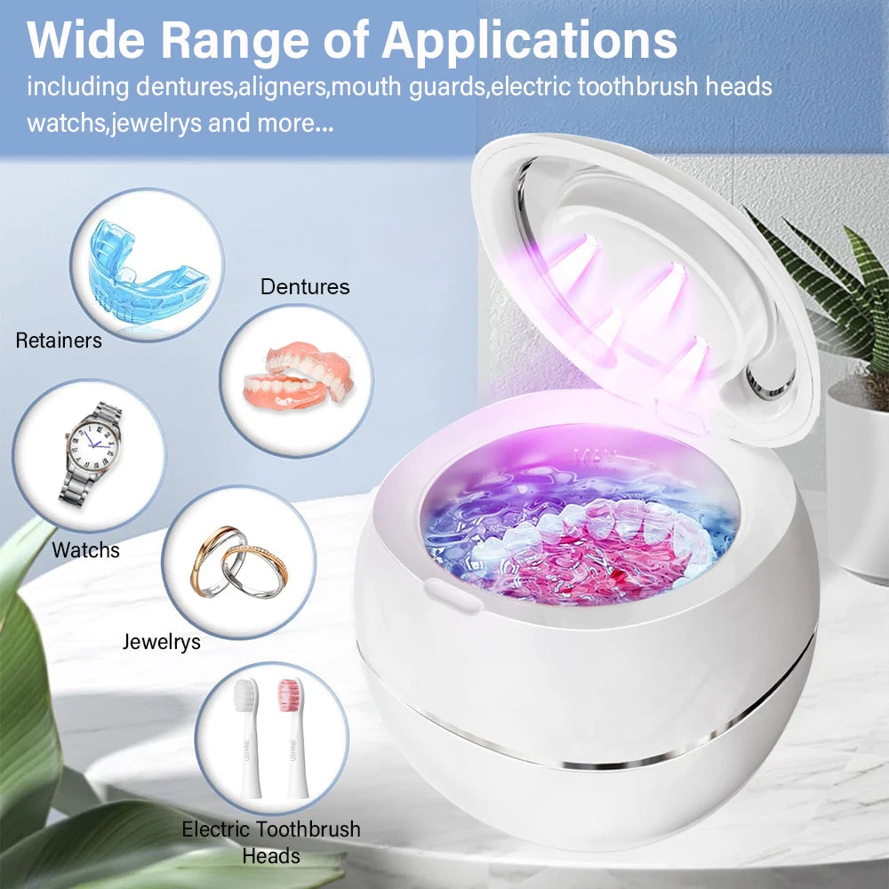 Appareils compatibles : gouttière, dentier, bagues, montre, tête de brosse à dents